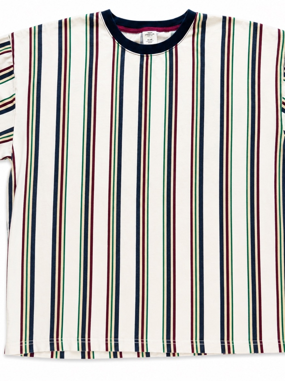 Urban Outfitters White Striped Short Sleeve Tee with Navy, Green, and Burgundy